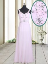  Straps Pink Sleeveless Chiffon Zipper Homecoming Dress for Prom