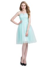  Ruching Prom Evening Gown Turquoise Zipper Sleeveless Knee Length