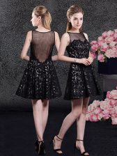 Fancy Mini Length Black Prom Gown Lace Sleeveless Lace