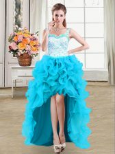  Straps Sleeveless Lace Up Evening Dress Baby Blue Organza