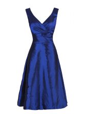 Super Knee Length Navy Blue Prom Dress V-neck Sleeveless Zipper