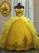  Pick Ups Light Yellow Sleeveless Organza Court Train Lace Up 15th Birthday Dress for Military Ball and Sweet 16 and Quinceanera