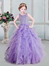  Lavender Scoop Zipper Beading and Ruffles Little Girl Pageant Gowns Sleeveless