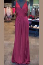 Glorious Sleeveless Floor Length Ruching and Pleated Zipper Prom Dress with Burgundy