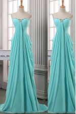 Noble Brush Train Column/Sheath Prom Dress Turquoise Sweetheart Chiffon Sleeveless With Train Zipper