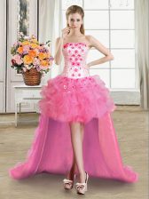  Sleeveless Beading and Appliques and Ruffles Lace Up Evening Dress