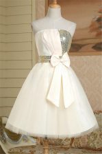 Best Sequins and Bowknot Prom Gown Champagne Lace Up Sleeveless Mini Length