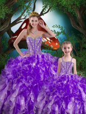  Organza Sweetheart Sleeveless Lace Up Beading and Ruffles Sweet 16 Dresses in Eggplant Purple