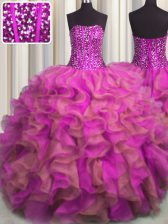 Low Price Visible Boning Beaded Bodice Floor Length Multi-color Quinceanera Dress Strapless Sleeveless Lace Up