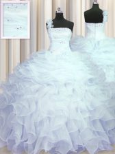  Light Blue Quinceanera Dress Military Ball and Sweet 16 and Quinceanera with Beading and Ruffles One Shoulder Sleeveless Zipper