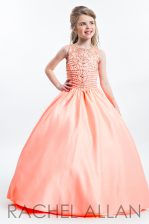  Orange Satin Zipper Scoop Sleeveless Floor Length Child Pageant Dress Beading