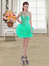  Scoop Tulle Sleeveless Mini Length Homecoming Dress and Beading and Ruffles
