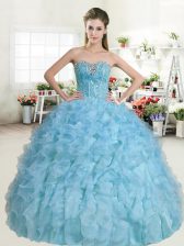 Beauteous Ball Gowns Sweet 16 Dresses Baby Blue Sweetheart Organza Sleeveless Floor Length Lace Up