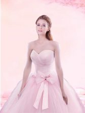  Sleeveless Brush Train Lace Up With Train Ruching and Bowknot 15th Birthday Dress