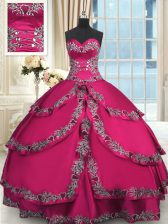  Taffeta Sweetheart Sleeveless Lace Up Beading and Embroidery and Ruffled Layers Vestidos de Quinceanera in Wine Red