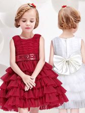  Sequins Ruffled Mini Length Red Flower Girl Dresses for Less Scoop Sleeveless Zipper