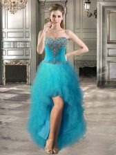 High Low Teal Prom Dress Sweetheart Sleeveless Lace Up