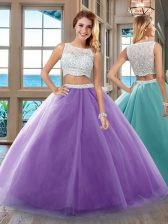 Beautiful Purple Sleeveless Beading Floor Length Quinceanera Gown