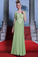 Fancy Ankle Length Side Zipper Evening Dress Olive Green for Prom with Beading and Lace