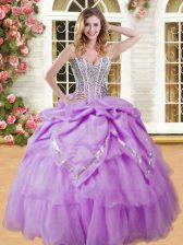 Glamorous Pick Ups Ball Gowns Quinceanera Dresses Lilac Sweetheart Organza Sleeveless Floor Length Lace Up