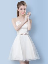  White Tulle Lace Up Sweetheart Sleeveless Knee Length Quinceanera Court Dresses Bowknot