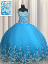  Sweetheart Sleeveless Lace Up Quinceanera Dress Baby Blue Organza