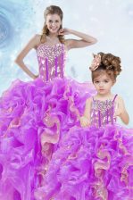  Multi-color Organza Lace Up Sweetheart Sleeveless Floor Length Quinceanera Gowns Beading and Ruffles and Sequins