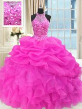  Hot Pink Sleeveless Beading and Pick Ups Floor Length Quinceanera Gown