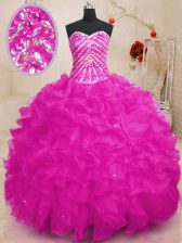  Sleeveless Beading and Ruffles and Sequins Lace Up Quinceanera Dresses