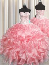 Beautiful Visible Boning Zipper Up Floor Length Baby Pink Vestidos de Quinceanera Sweetheart Sleeveless Zipper
