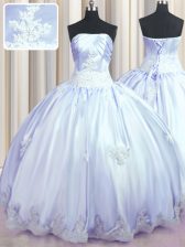 Stunning Lavender Strapless Lace Up Appliques Quinceanera Gown Sleeveless