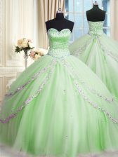 Elegant With Train Apple Green Quince Ball Gowns Sweetheart Sleeveless Court Train Lace Up