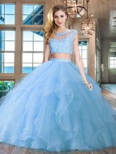  Scoop Organza Cap Sleeves With Train Quinceanera Dress Brush Train and Beading and Appliques and Ruffles