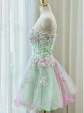 Fitting Strapless Sleeveless Organza Prom Dress Beading and Appliques Zipper