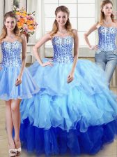 Elegant Three Piece Sequins Floor Length Ball Gowns Sleeveless Multi-color Quince Ball Gowns Lace Up