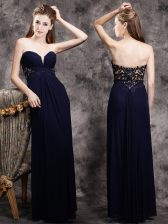  Navy Blue Prom Evening Gown Prom with Appliques Sweetheart Sleeveless Zipper