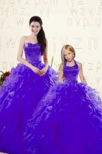  Floor Length Ball Gowns Sleeveless Purple Quinceanera Gowns Lace Up
