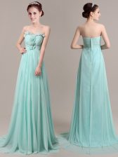 Spectacular Sleeveless Tulle With Brush Train Zipper Evening Dress in Apple Green with Beading and Hand Made Flower