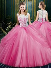  Scoop Pick Ups Floor Length Ball Gowns Sleeveless Rose Pink Quinceanera Gowns Zipper