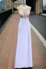 Fashionable Scoop Sleeveless Chiffon Floor Length Backless Prom Party Dress in White with Beading