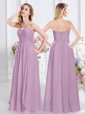 Edgy Lavender Sleeveless Ruching Floor Length Damas Dress
