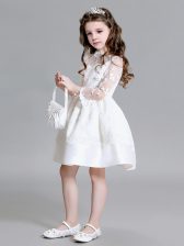 Flare White A-line High-neck Long Sleeves Lace Mini Length Zipper Lace Flower Girl Dress
