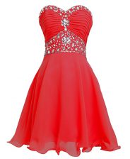 Spectacular Empire Evening Dress Red Sweetheart Organza Sleeveless Mini Length Lace Up
