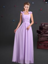 Free and Easy Empire Dama Dress for Quinceanera Lavender Straps Chiffon Sleeveless Floor Length Zipper