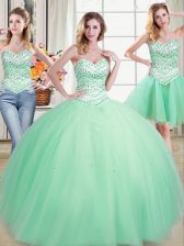 Edgy Three Piece Sweetheart Sleeveless Tulle Quinceanera Dress Beading Lace Up