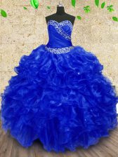  Floor Length Royal Blue Quince Ball Gowns Sweetheart Sleeveless Lace Up