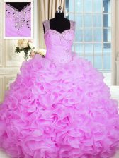  Rose Pink Quinceanera Dress Military Ball and Sweet 16 and Quinceanera with Beading and Ruffles Sweetheart Sleeveless Zipper