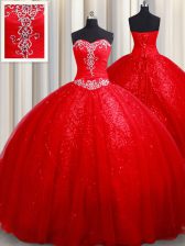 Shining Ball Gowns Sleeveless Red 15 Quinceanera Dress Lace Up