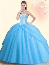  Sweetheart Sleeveless Lace Up Quinceanera Dress Aqua Blue Tulle