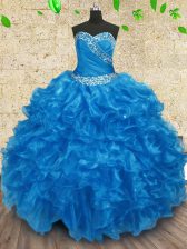 Exquisite Organza Sleeveless Floor Length Quinceanera Gowns and Beading and Ruching